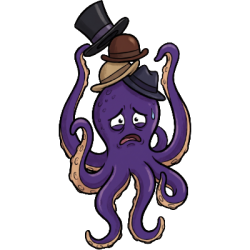 Frustrated octopus balancing too many hats