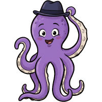 Happy octopus with only one hat left to balance.